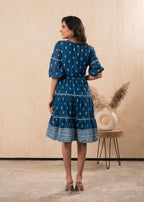 Juniper Indigo Blue Printed Boho Knee-Length Fit & Flare Dress - Distacart