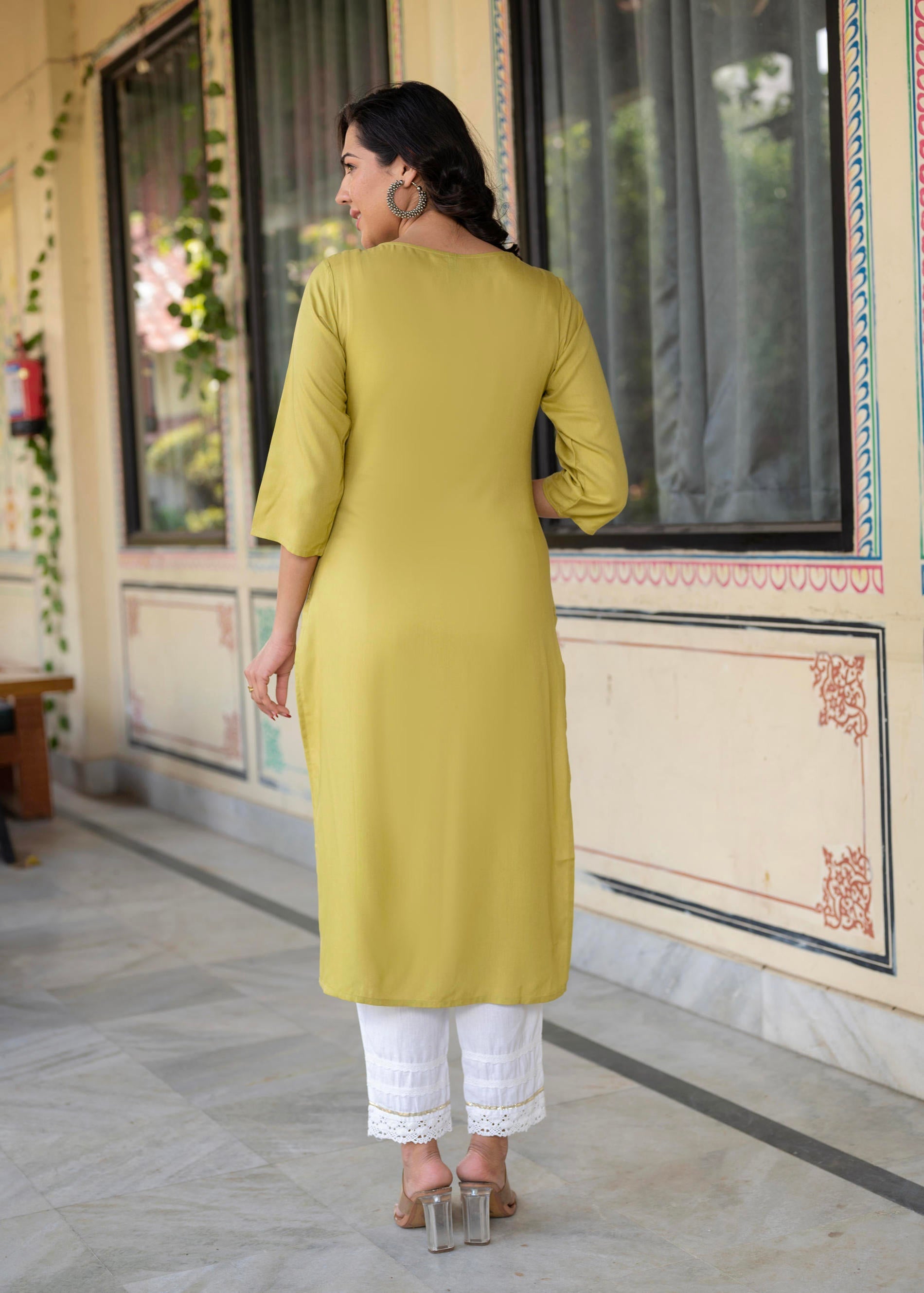 Juniper Lime Viscose Geometric Printed Kurta - Distacart