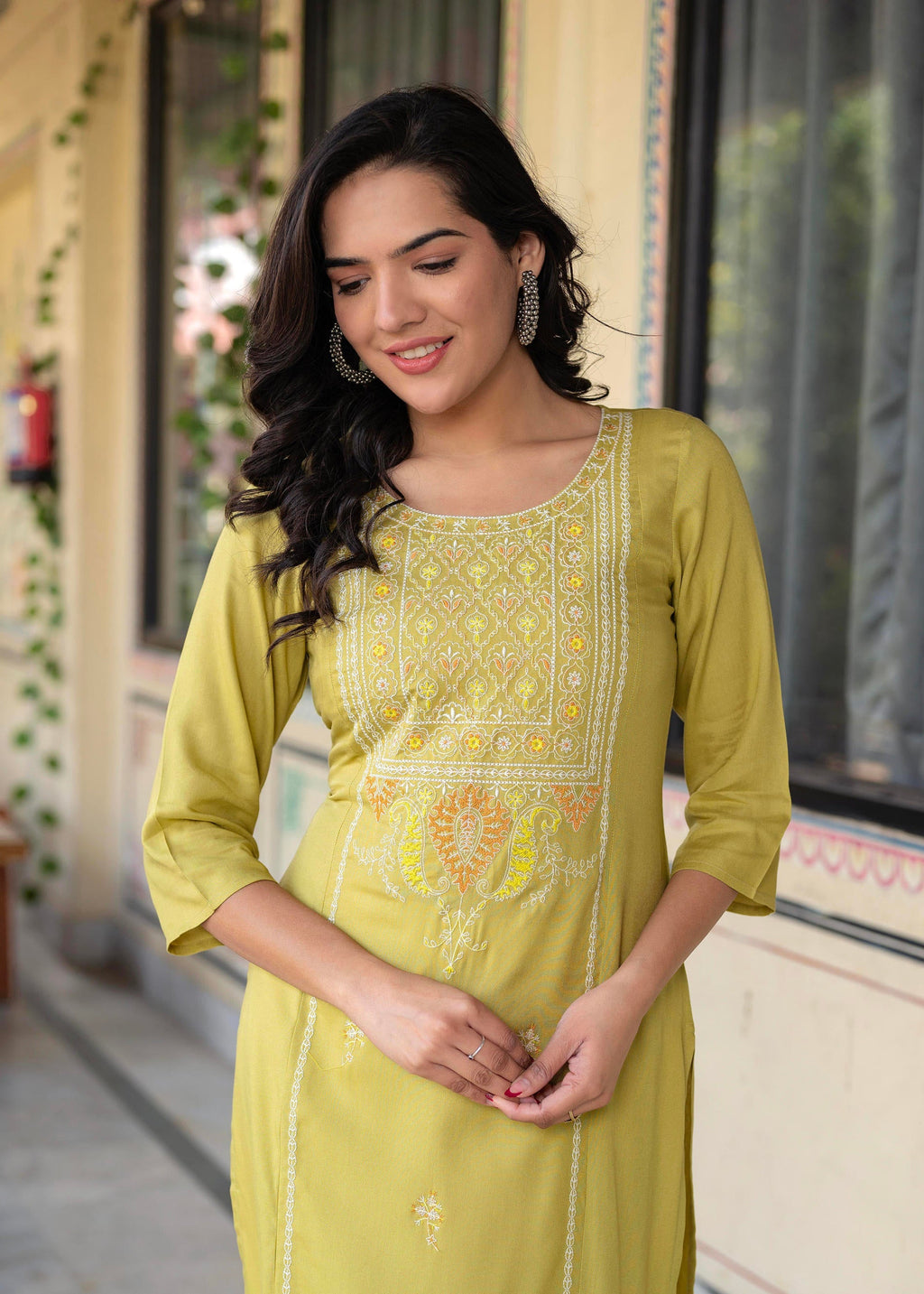 Juniper Lime Viscose Geometric Printed Kurta - Distacart