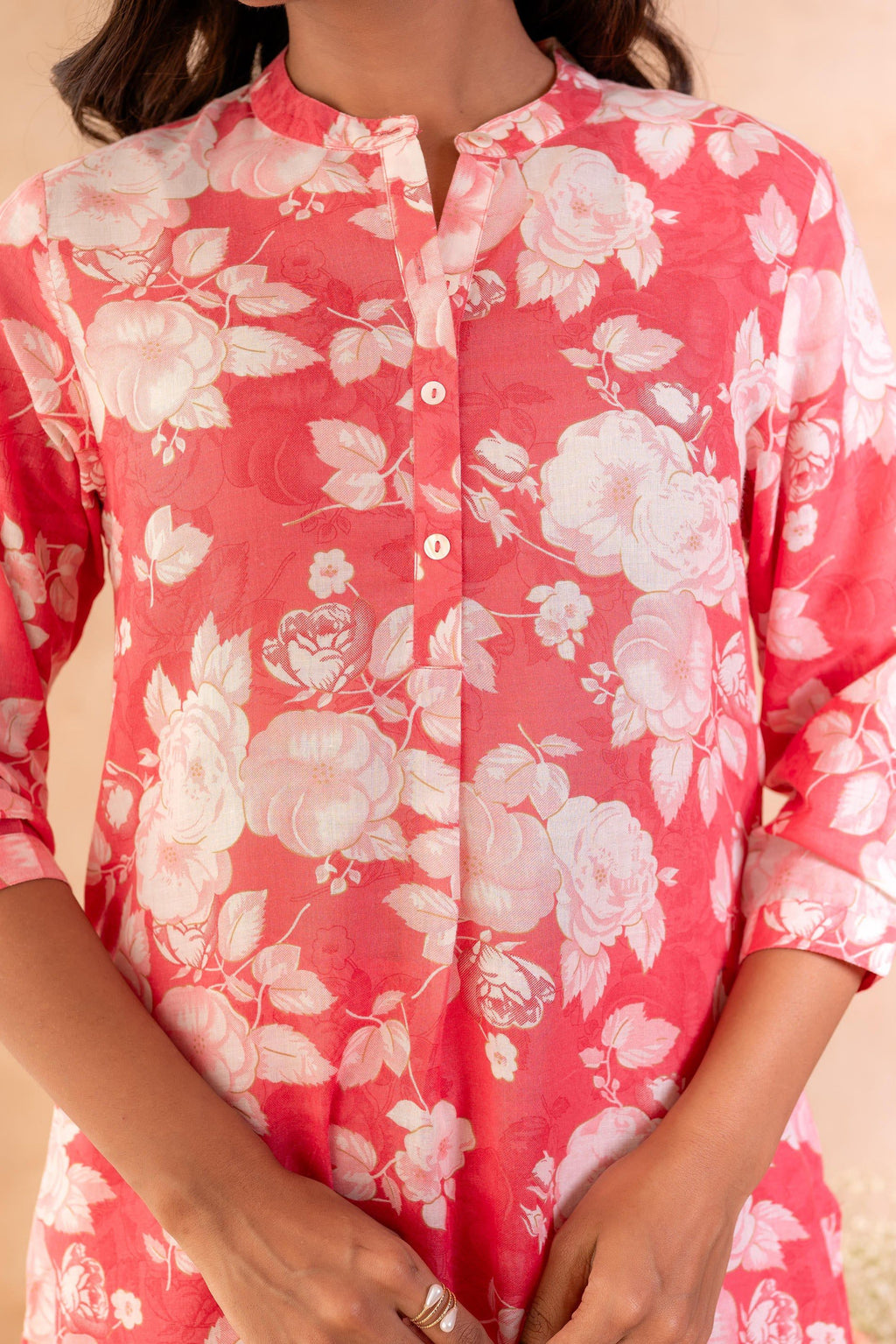 Juniper Red Bloom Floral Kurta And Pant Set - Distacart