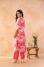 Juniper Red Bloom Floral Kurta And Pant Set - Distacart