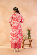Juniper Red Bloom Floral Kurta And Pant Set - Distacart