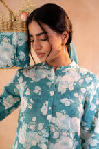 Juniper Teal Garden Bloom Kurta And Pant Set - Distacart