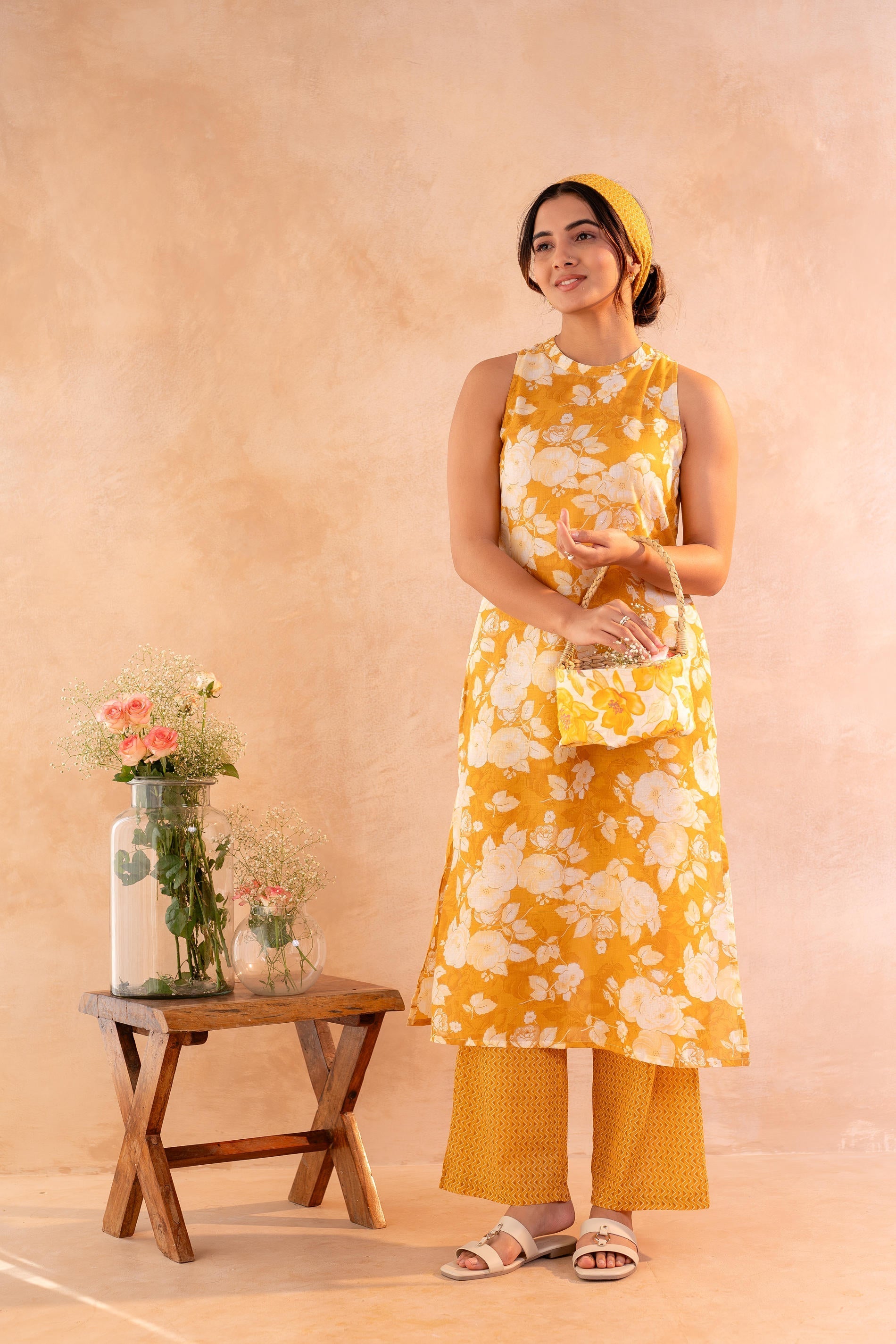 Juniper Sunlit Bloom Mustard Kurta And Pant Set - Distacart