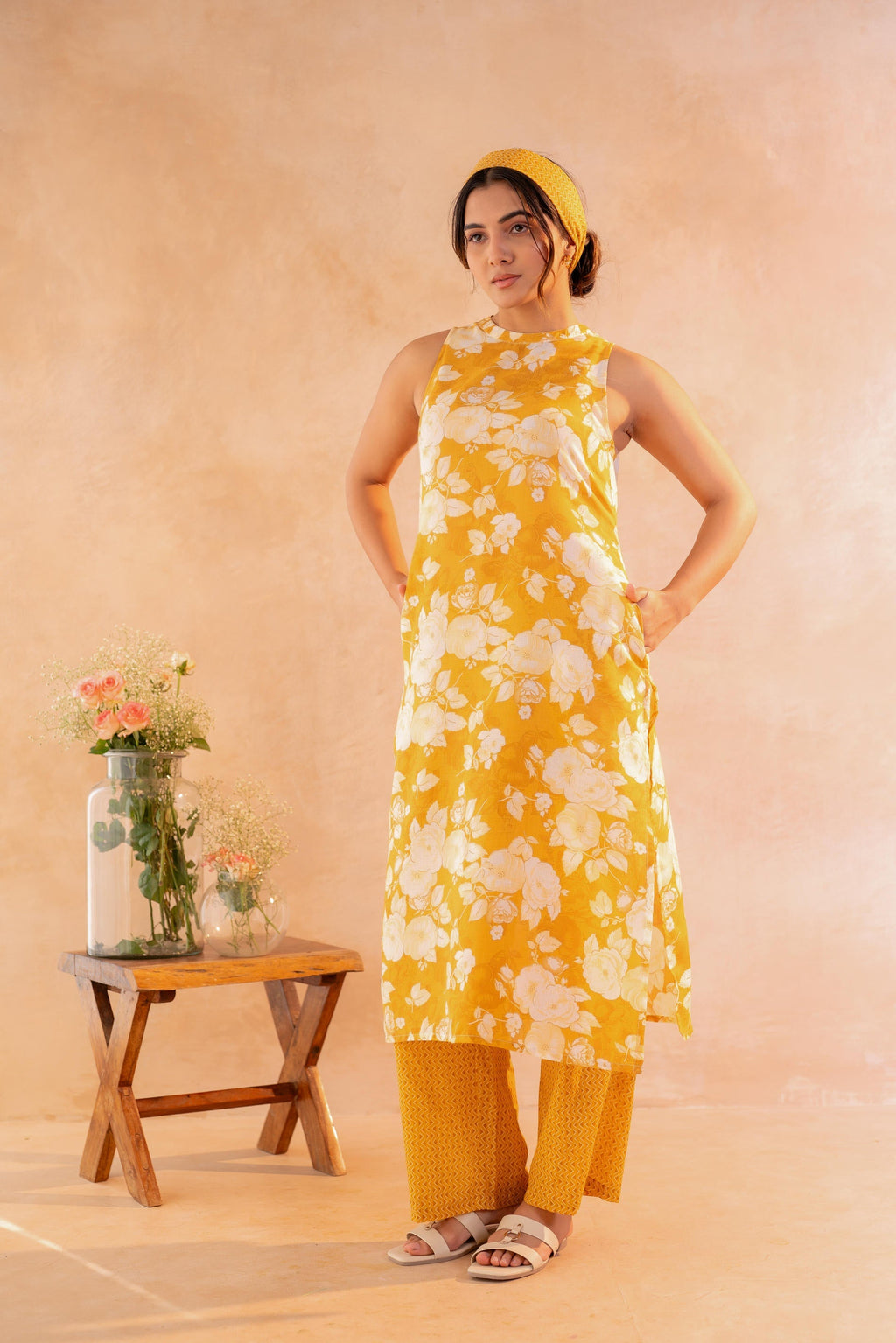 Juniper Sunlit Bloom Mustard Kurta And Pant Set - Distacart