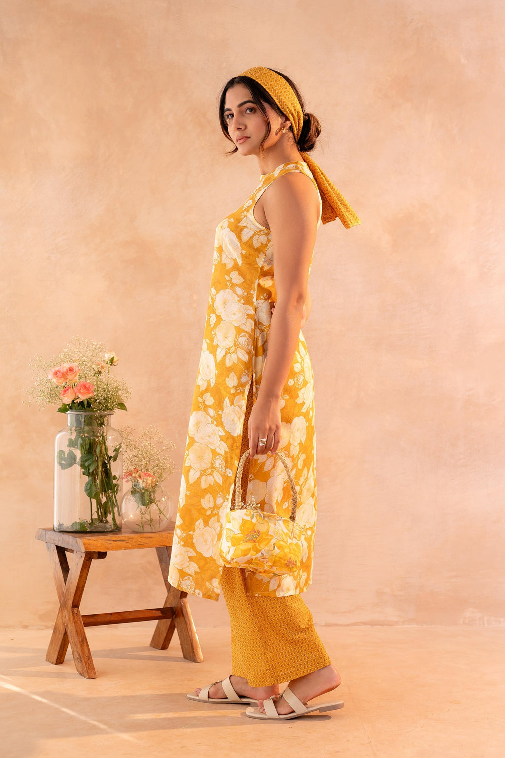 Juniper Sunlit Bloom Mustard Kurta And Pant Set - Distacart