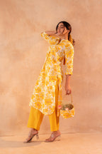 Juniper Golden Petal Daywear Kurta And Pant Set - Distacart
