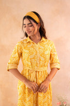 Juniper Haldi Haze Printed Gathered Dress - Distacart