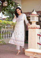 Juniper Off White Viscose Ethnic Motif Kurta With Thread Work - Distacart