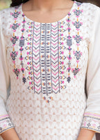 Juniper Off White Viscose Ethnic Motif Kurta With Thread Work - Distacart