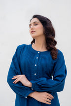 Juniper Navy Solid Viscose Tunic With Buttons & Lace