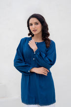 Juniper Navy Solid Viscose Tunic With Buttons & Lace