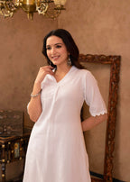 Juniper White Cotton Linen Pleated Kurta-Pant Set With Cotton Lace Detailing - Distacart
