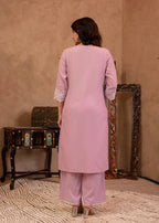 Juniper Lavender Floral Embroidered Cotton Kurta with Palazzo & Lace Work
