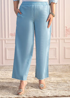 Juniper Powder Blue Embroidered Cotton Kurta with Palazzo & Lace Work