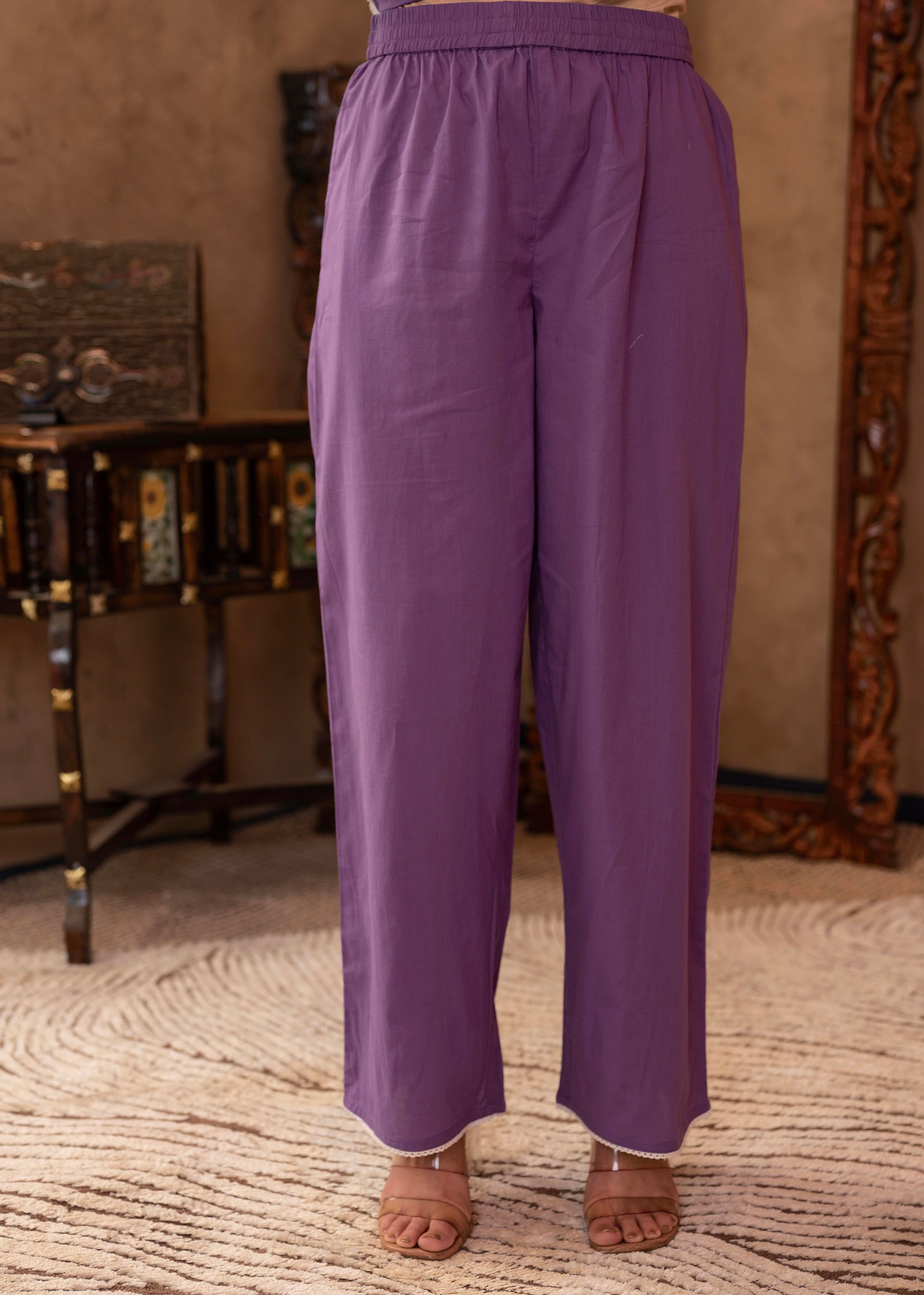 Juniper Purple Embroidered Cotton Kurta with Palazzo