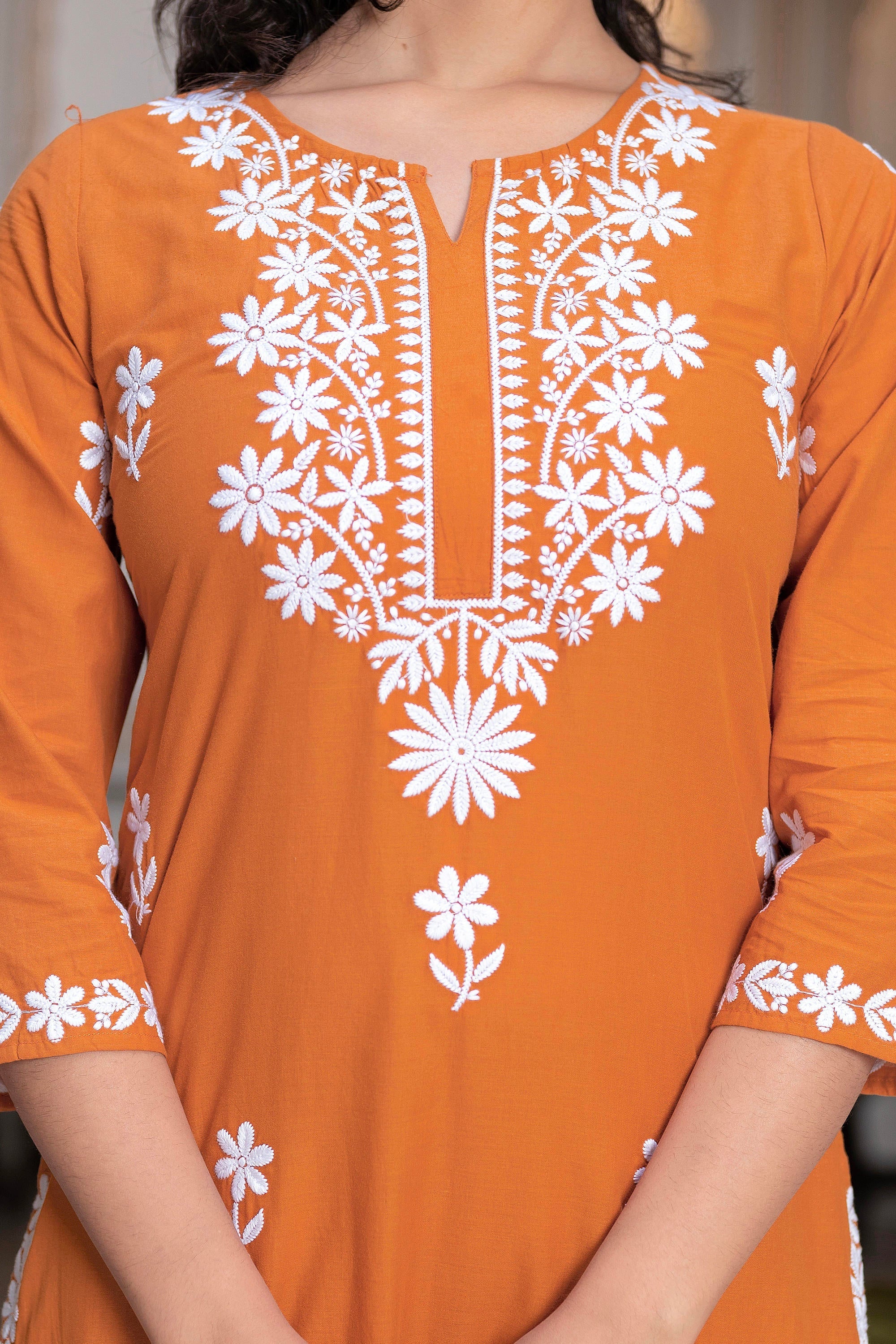 Juniper Rust Embroidered Cotton Kurta with Palazzo