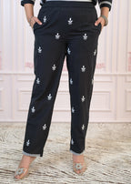 Juniper Black Cotton Embroidered Kurta-Pant Set with Thread Work & Buttons