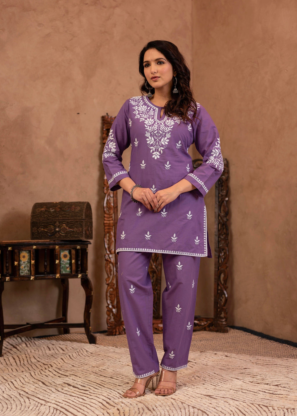 Juniper Purple Embroidered Cotton Kurta with Pant