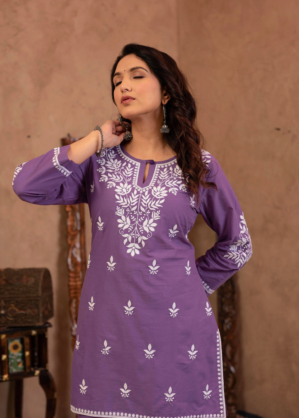 Juniper Lavender Serenity Thread Embroidered Kurta Set - Distacart