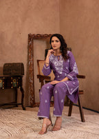 Juniper Lavender Serenity Thread Embroidered Kurta Set - Distacart