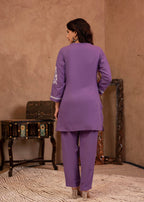 Juniper Purple Embroidered Cotton Kurta with Pant