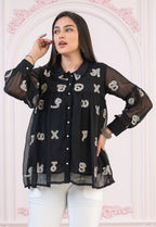 Juniper Black embroiderd and sequince tunic with buttons