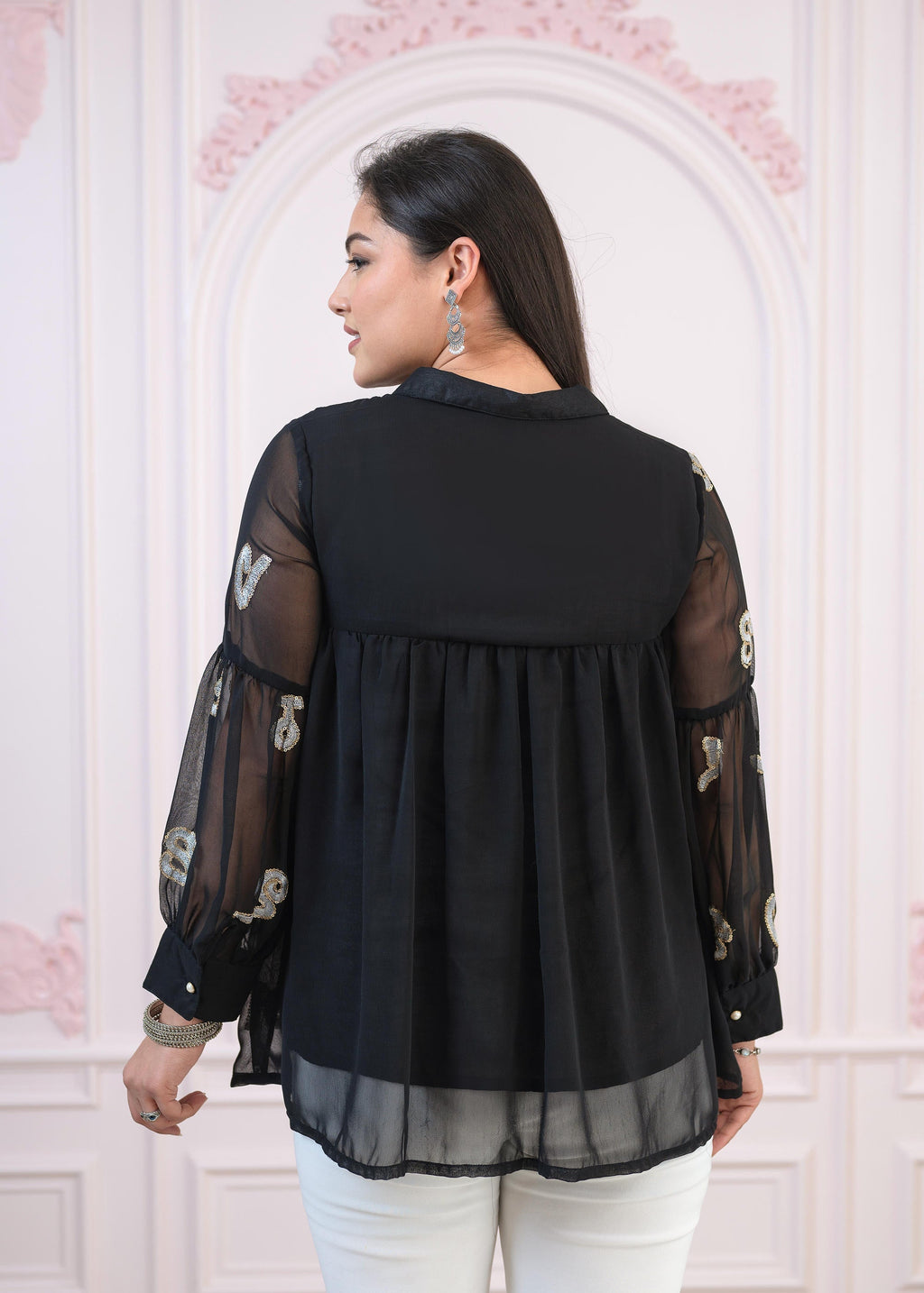 Juniper Black embroiderd and sequince tunic with buttons