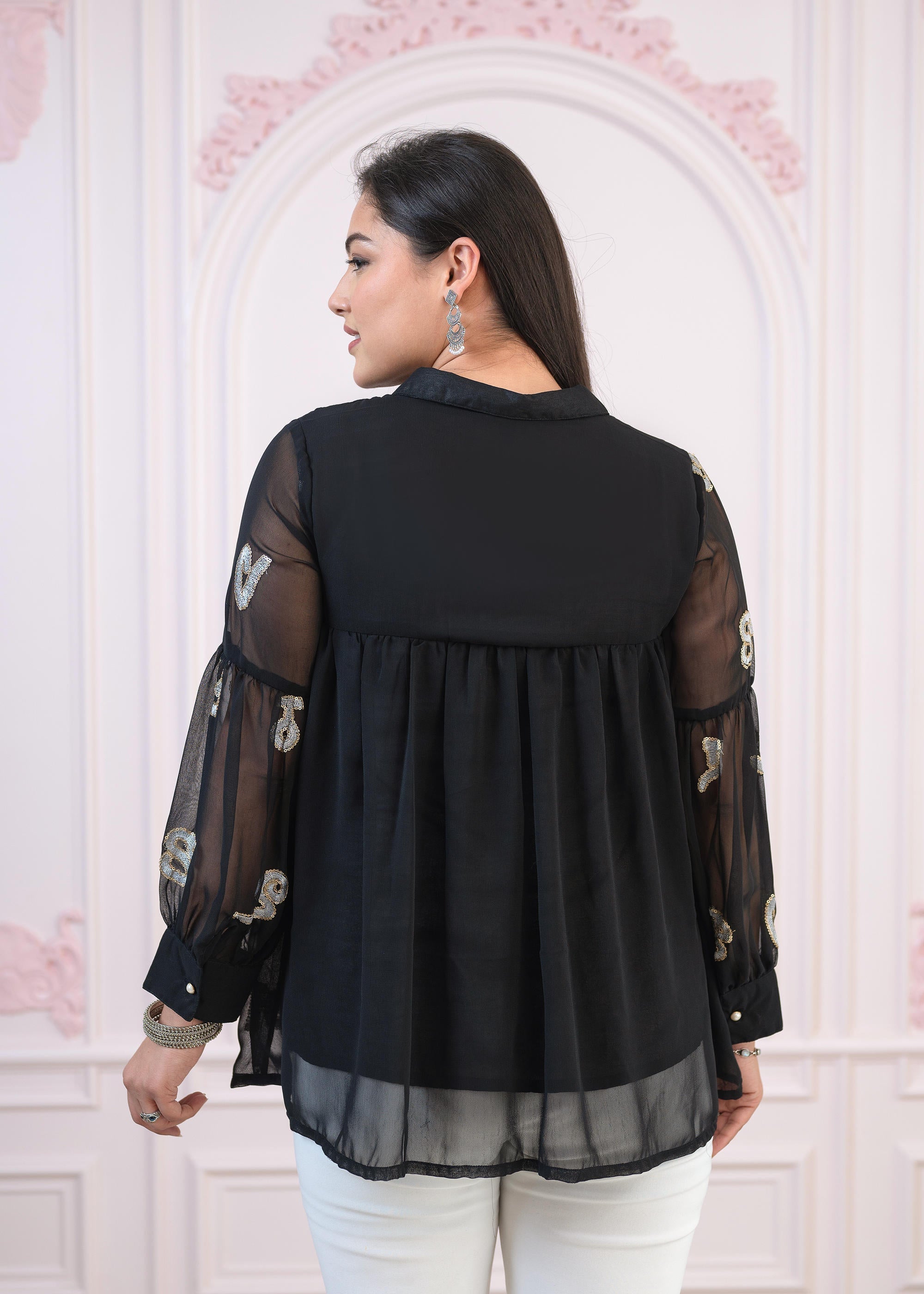 Juniper Black embroiderd and sequince tunic with buttons