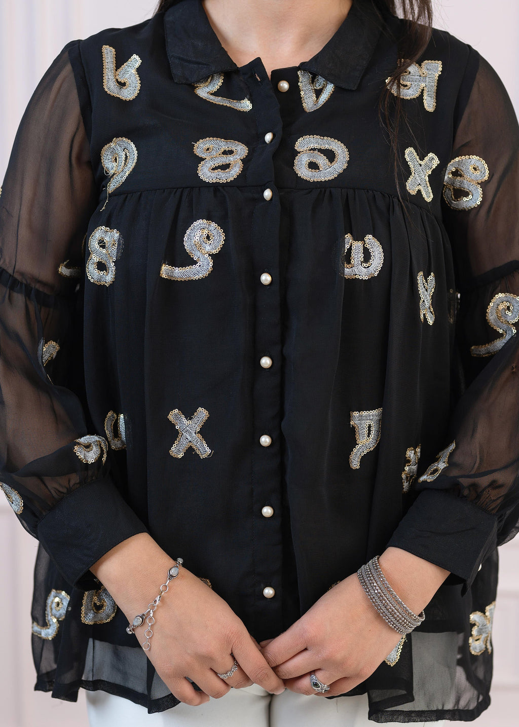 Juniper Black embroiderd and sequince tunic with buttons