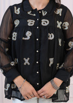 Juniper Black embroiderd and sequince tunic with buttons