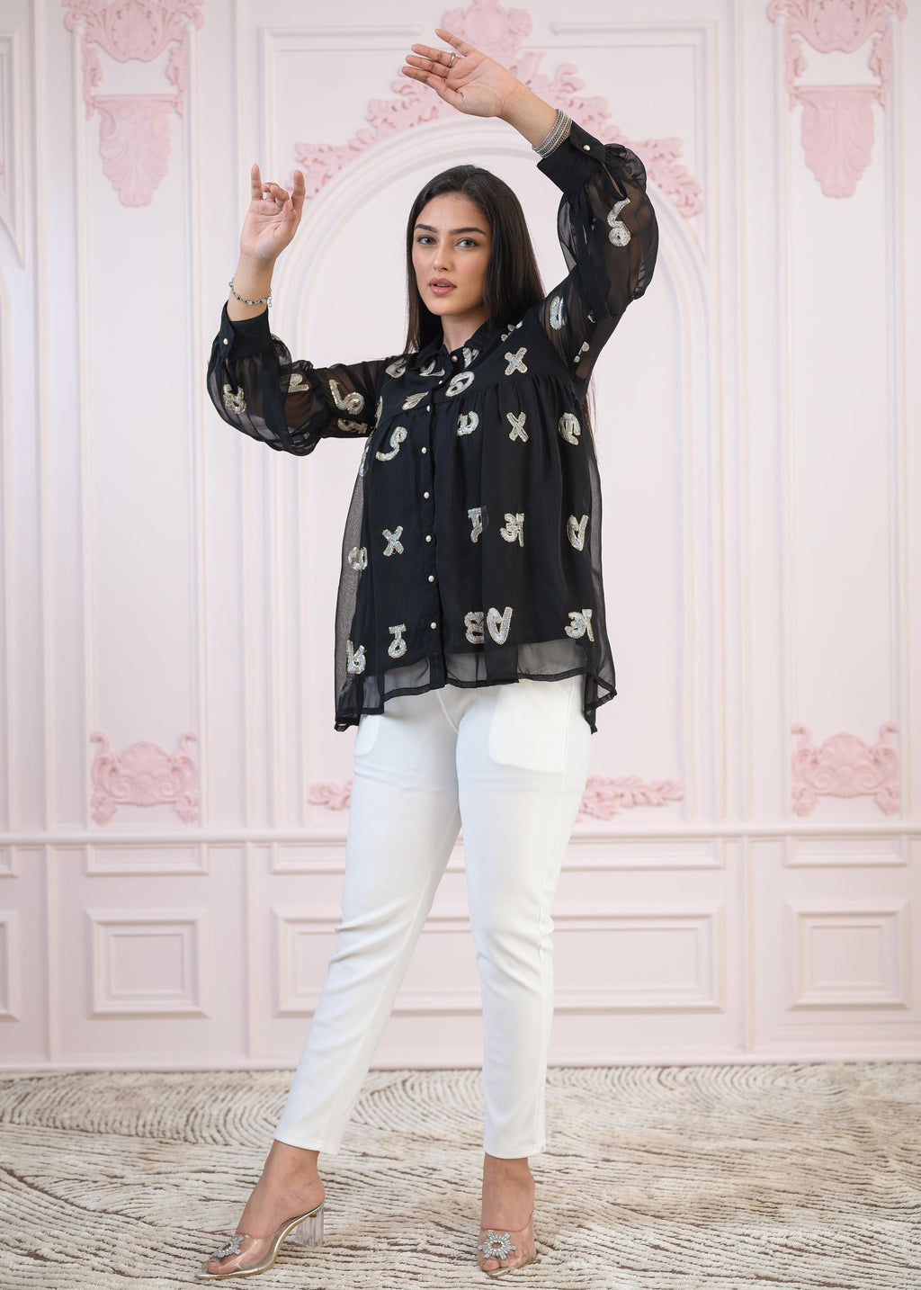 Juniper Black embroiderd and sequince tunic with buttons