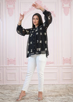 Juniper Black embroiderd and sequince tunic with buttons