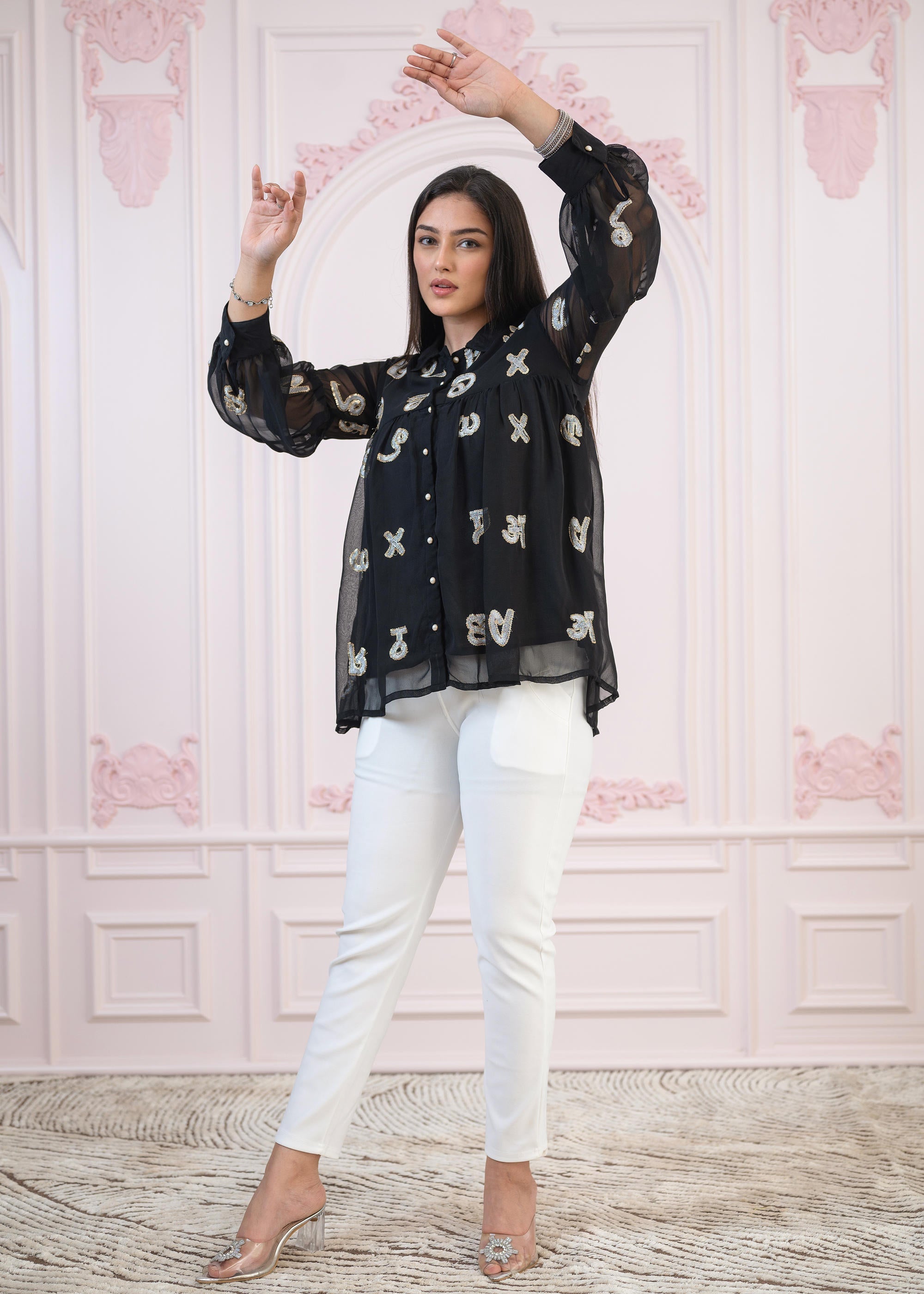 Juniper Black embroiderd and sequince tunic with buttons