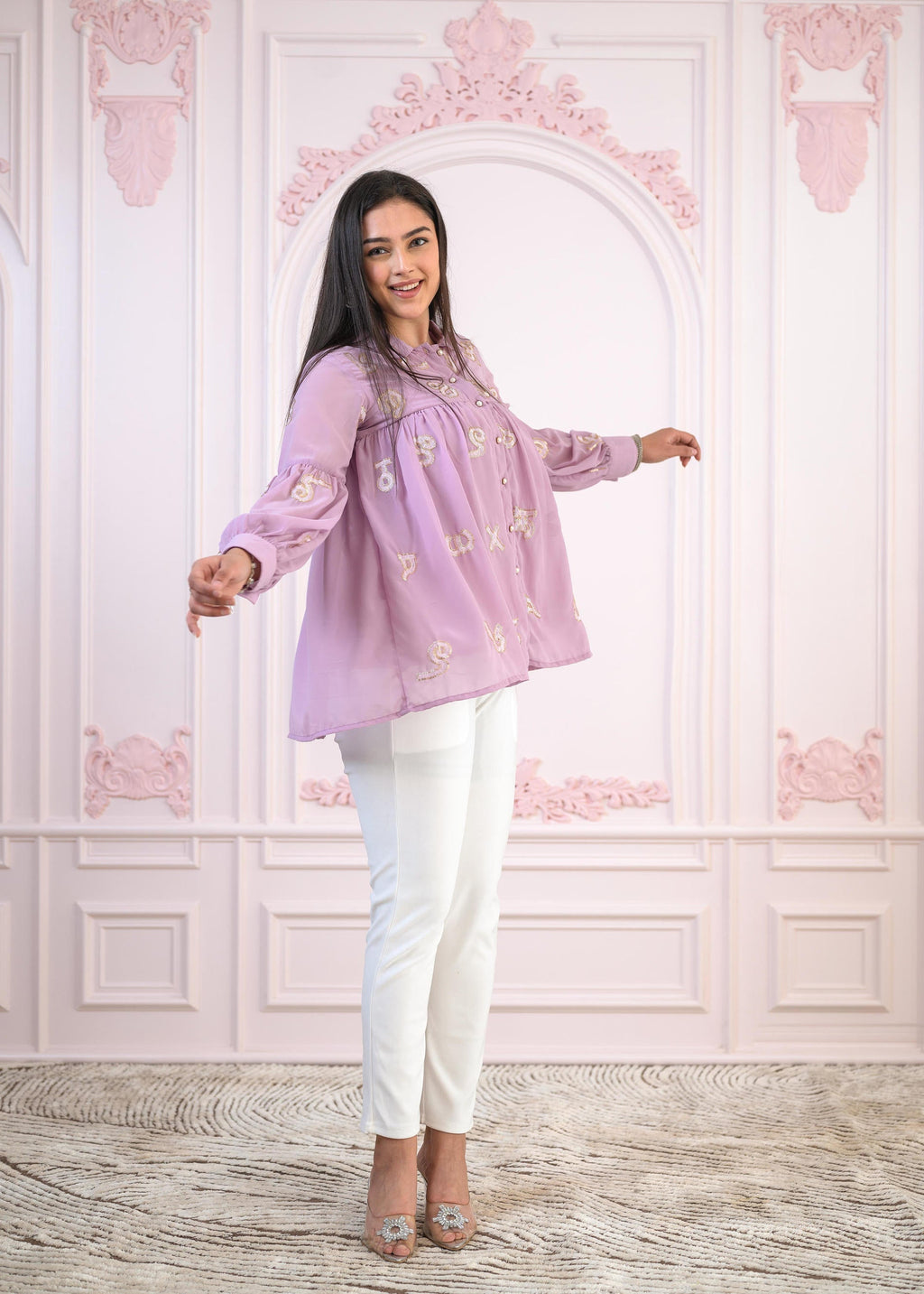 Juniper Lavender Embroidered Cotton Kurta with Pant - Distacart