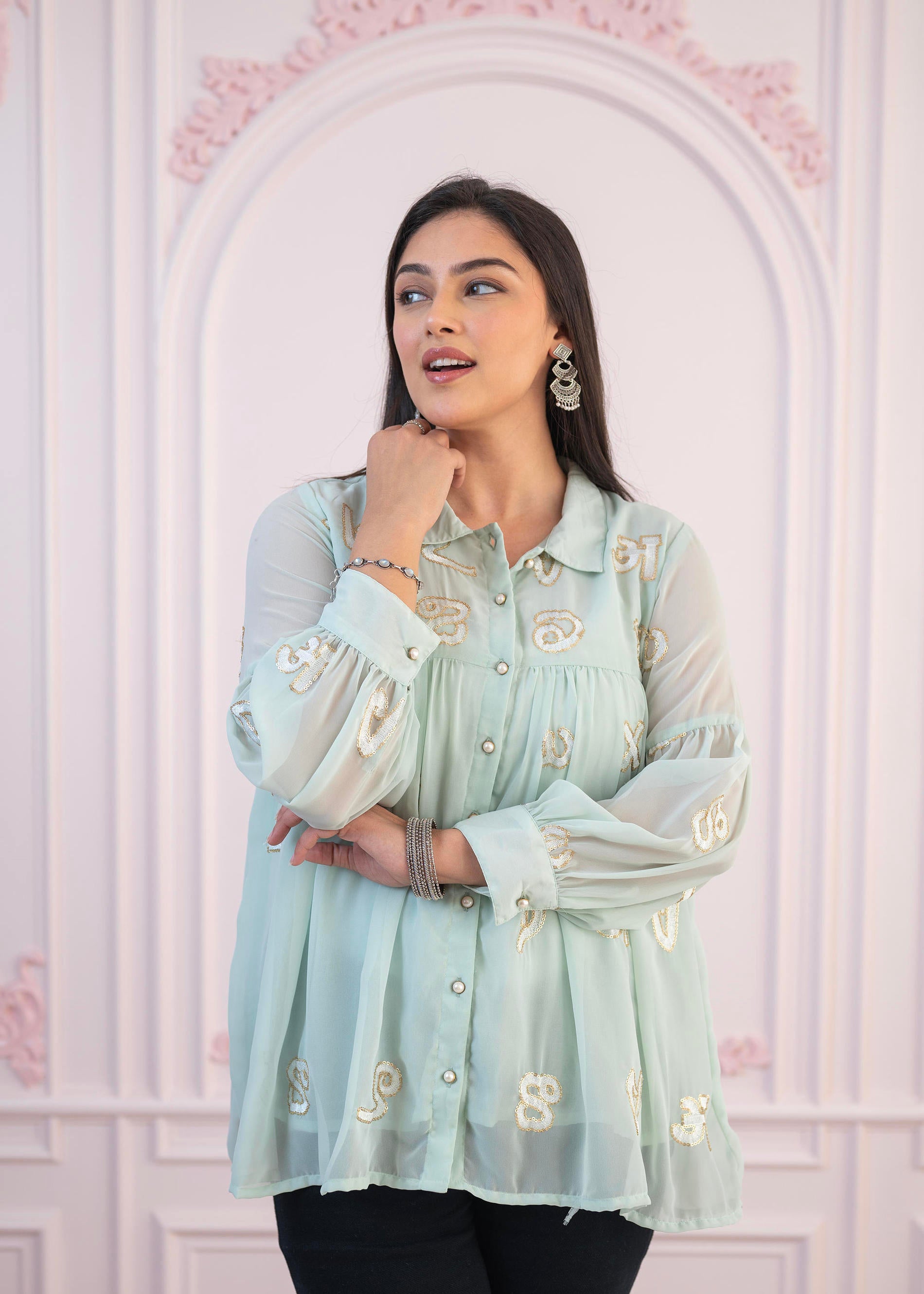 Juniper Mint Embroidered Cotton Kurta With Pant - Distacart