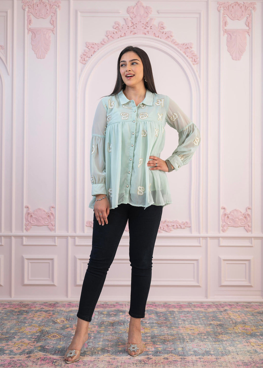 Juniper Mint Embroidered Cotton Kurta with Pant - Distacart