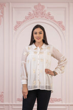 Juniper White embroiderd and sequince tunic with buttons
