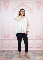 Juniper White Embroidered And Sequin Tunic With Buttons - Distacart