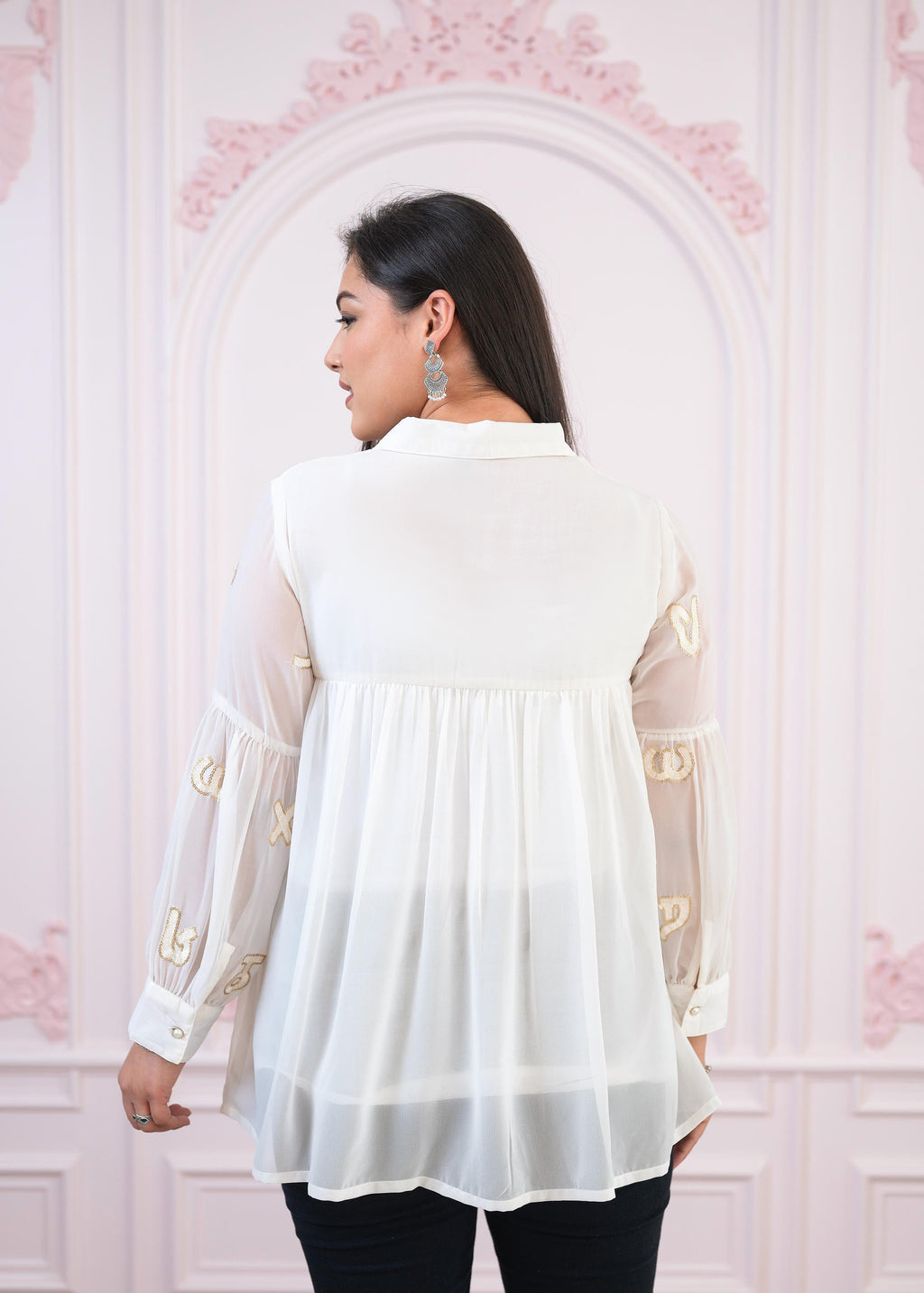 Juniper White embroiderd and sequince tunic with buttons
