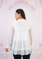 Juniper White embroiderd and sequince tunic with buttons