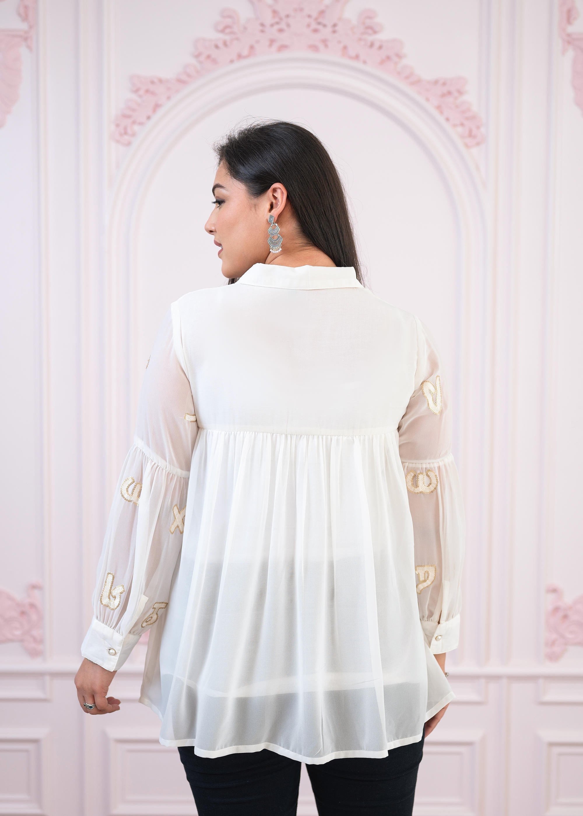 Juniper White embroiderd and sequince tunic with buttons