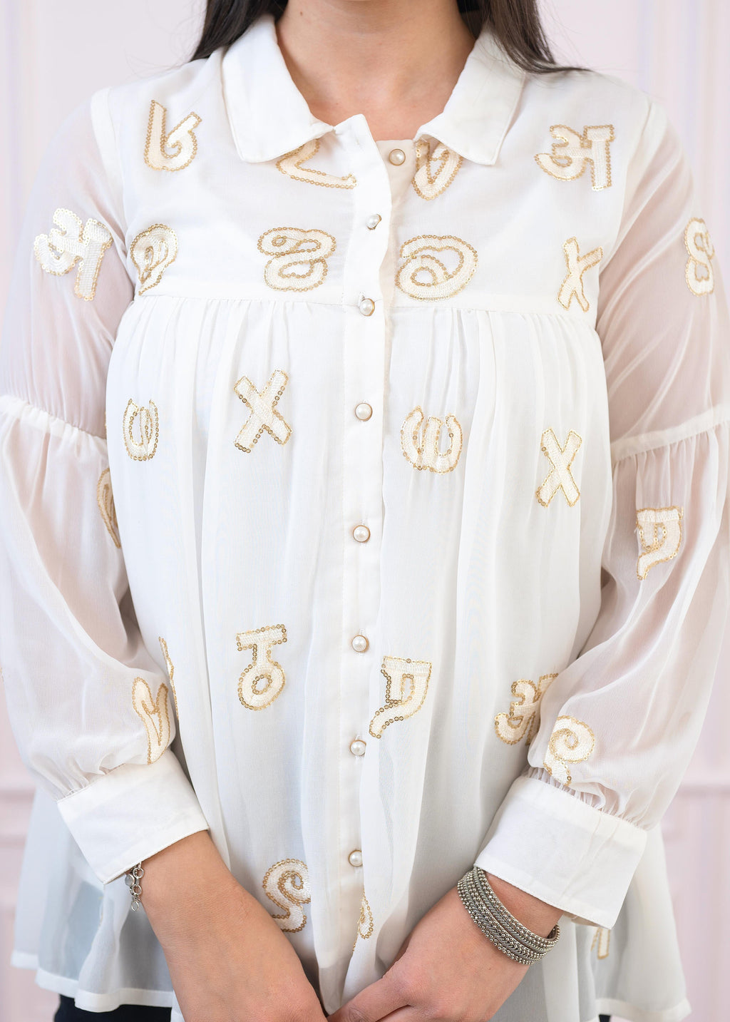 Juniper White embroiderd and sequince tunic with buttons