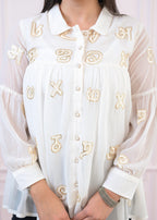 Juniper White embroiderd and sequince tunic with buttons