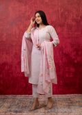 Juniper Lavender Cotton Slub Kurta-Pant Set With Lace Work & Floral Print Dupatta - Distacart