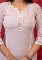 Juniper Lavender Cotton Slub Kurta-Pant Set With Lace Work & Floral Print Dupatta - Distacart