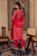 Juniper Maroon Bandhej Print Kurta Set with Embroidered Yoke and Net Dupatta - Distacart