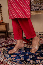 Juniper Maroon Bandhej Print Kurta Set with Embroidered Yoke and Net Dupatta - Distacart