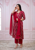 Juniper Maroon Angrakha-Style Kurta Set with Gota Work and Dupatta - Distacart