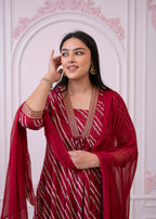Juniper Maroon Angrakha-Style Kurta Set with Gota Work and Dupatta - Distacart
